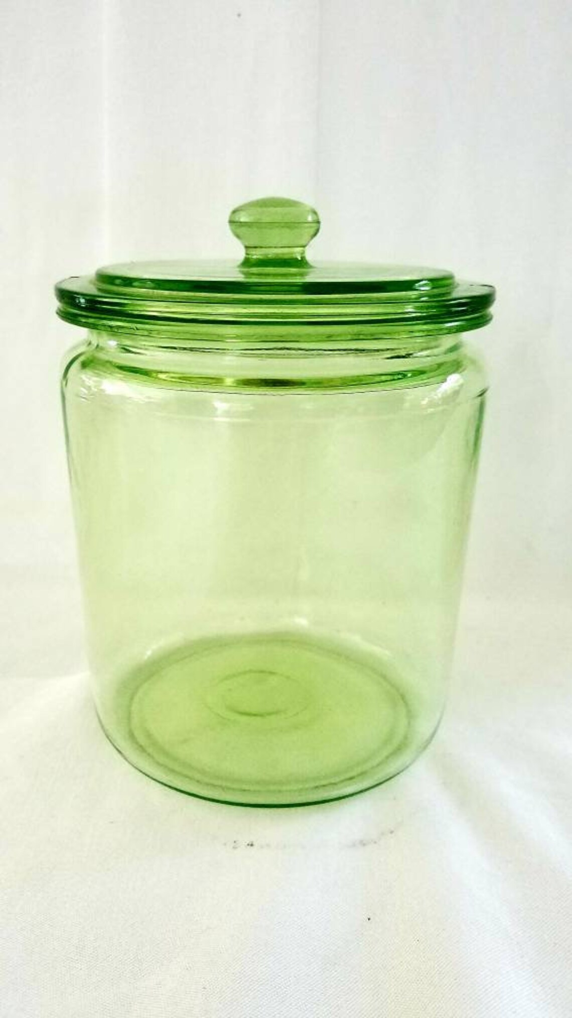 Green depression glass jar/canister with lid Etsy