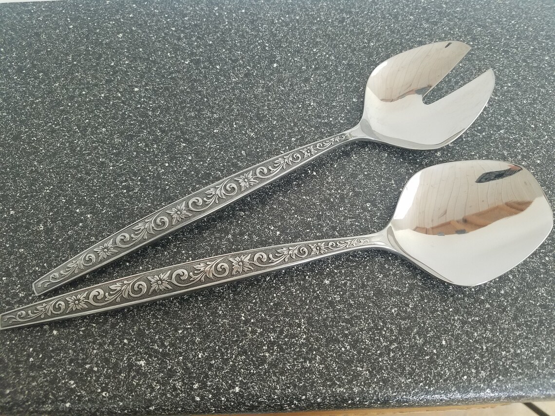 Vintage salad spoon and fork set stainless steel salad set Etsy