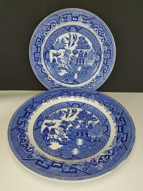 Vintage W Ridgway Blue Willow Rimmed Soup Bowl and Dinner Plate Diamond Stamp Etsy Canada