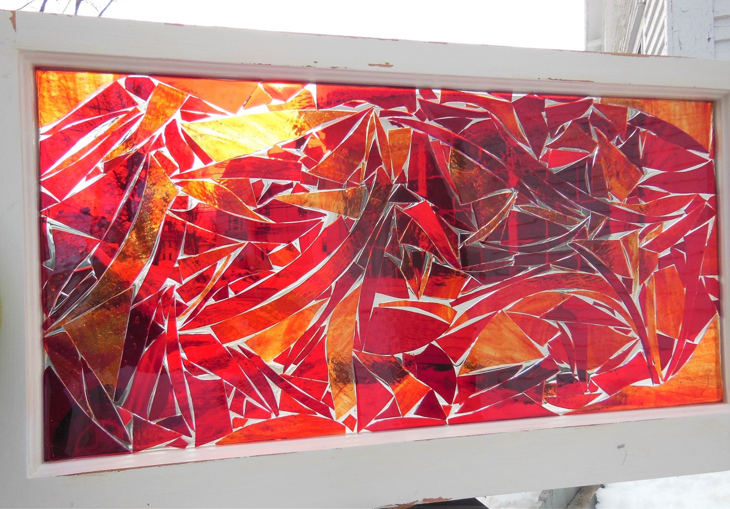 RED Mosaic Stained Glass single pane transom window simply Etsy