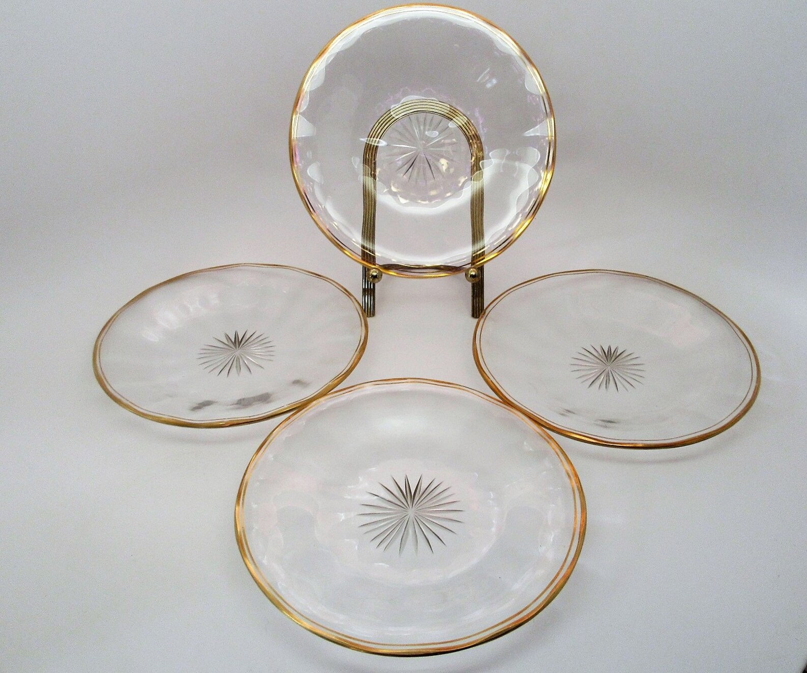 Vintage clear plates gold trim set of 4 7 Etsy