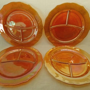 Vintage iridescent Normandie grill plates set of 4 11" gold divided plates never used