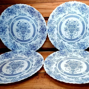 Lot De 12 Assiettes Plates Arcopal Honorine - Vaisselle Vintage Bleue - 23cm