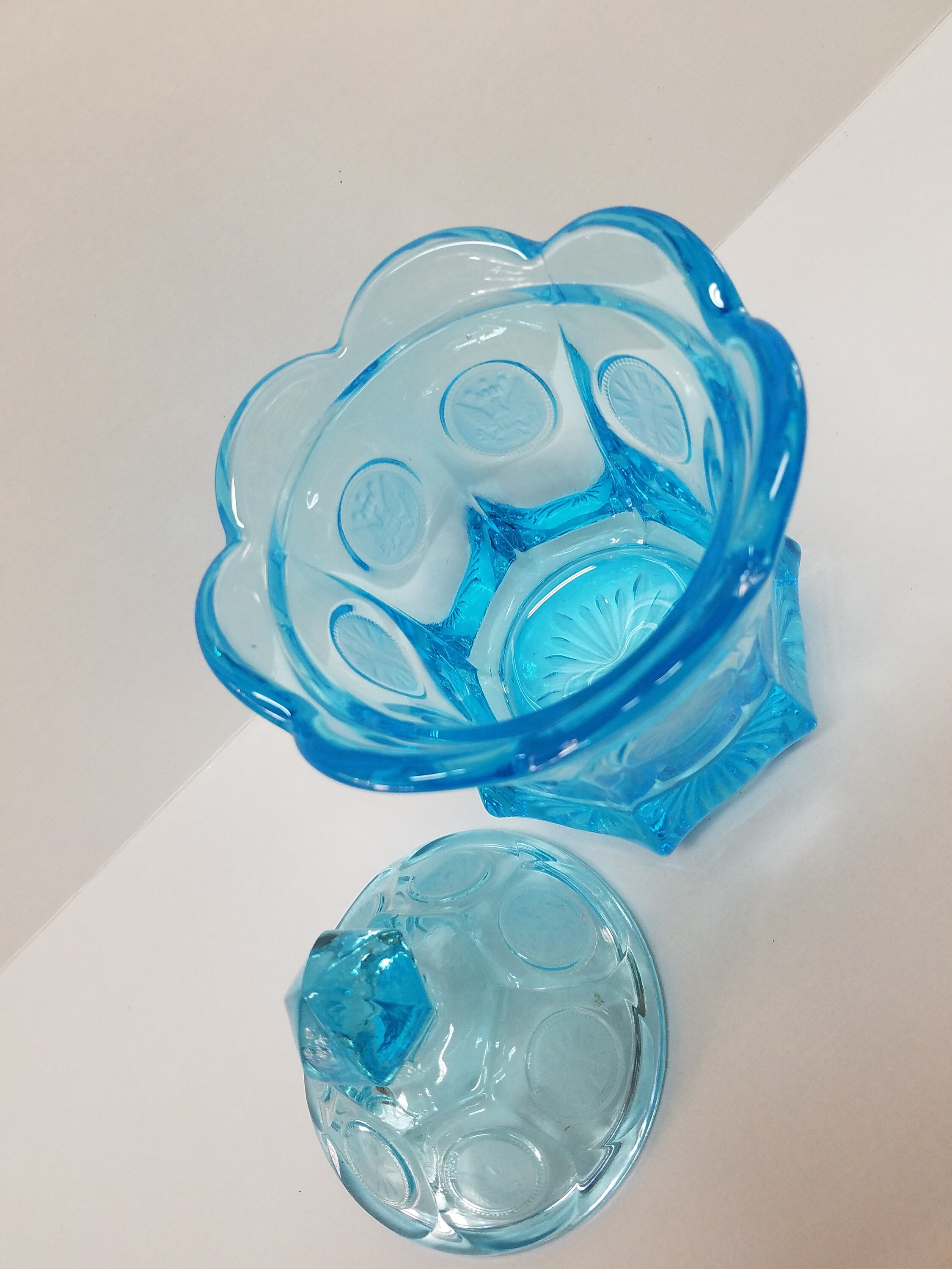 Fostoria coin candy dish light blue candy dish Etsy