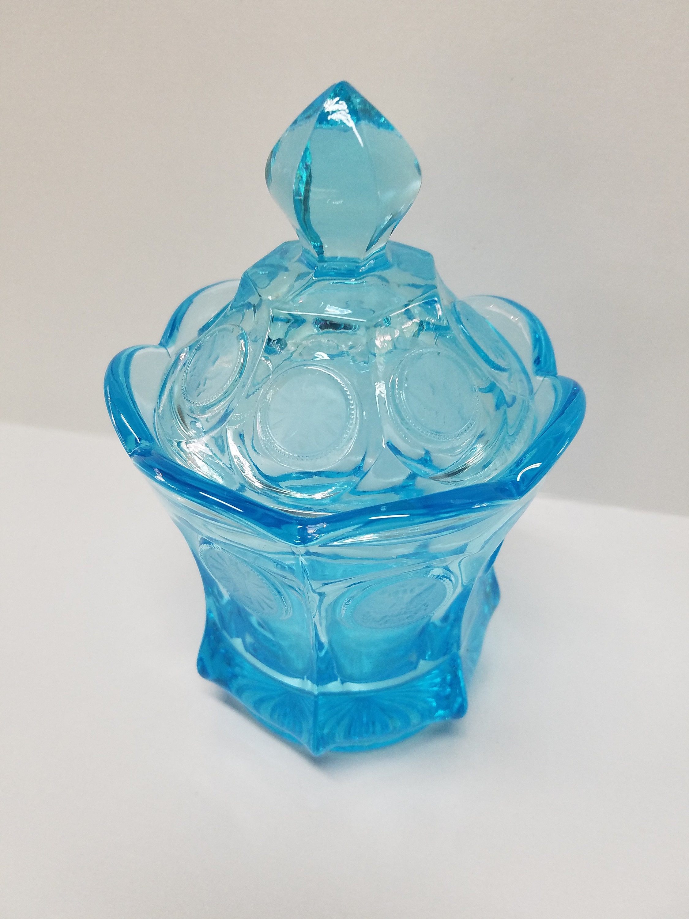 Fostoria coin candy dish light blue candy dish Etsy