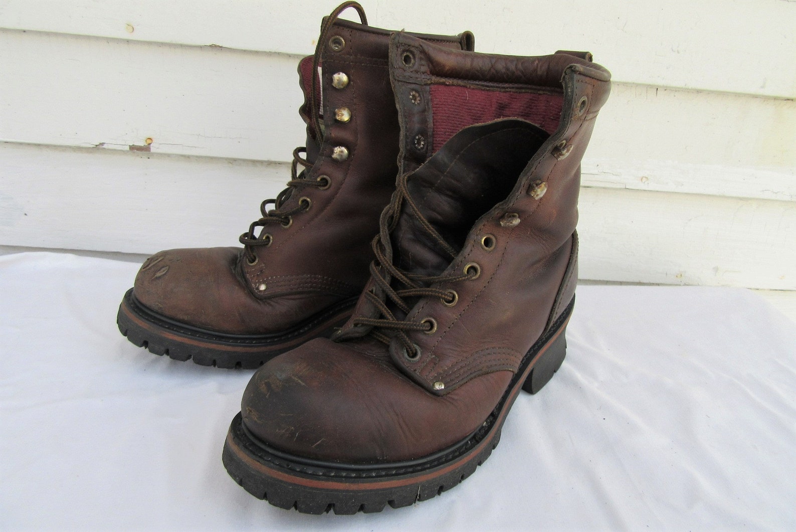 Vintage Industrial Steeltoe Working Boots Distressed Work Etsy