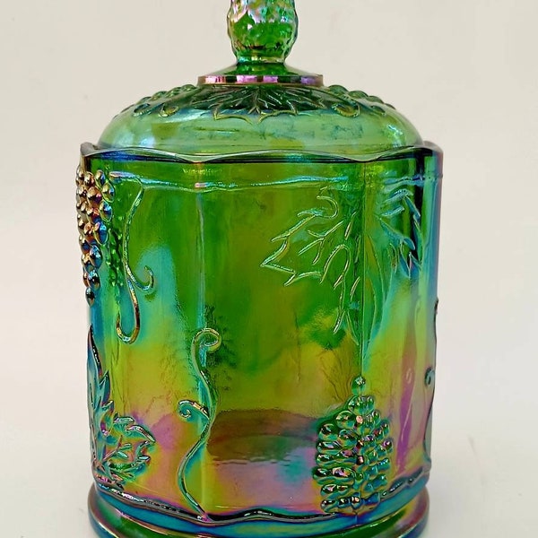 Green Carnival Glass Candy Dish Etsy