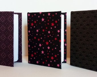 Handmade Hardback Notebook, Set C - A7 Plain Paper - Fabric Cover - Ribbon Bookmark - 68 Pages