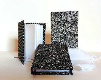 Handmade Hardback Notebook, Set D - A7 Plain Paper - Fabric Cover - Ribbon Bookmark - 68 Pages