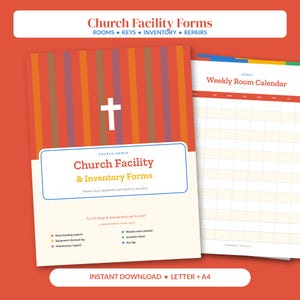 Church Facility Forms, Room Booking Request, Church Inventory Sheet, Equipment Checkout, Key Log, Maintenance Request, Printable