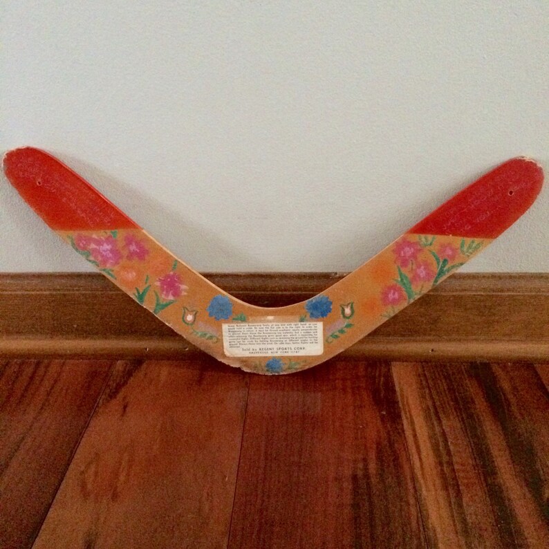 Vintage boomerang painted wood boomerang Australian decor Etsy