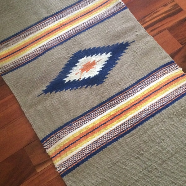 Saddle blanket, woven wool rug, Mexican floor runner, woven wall hanging