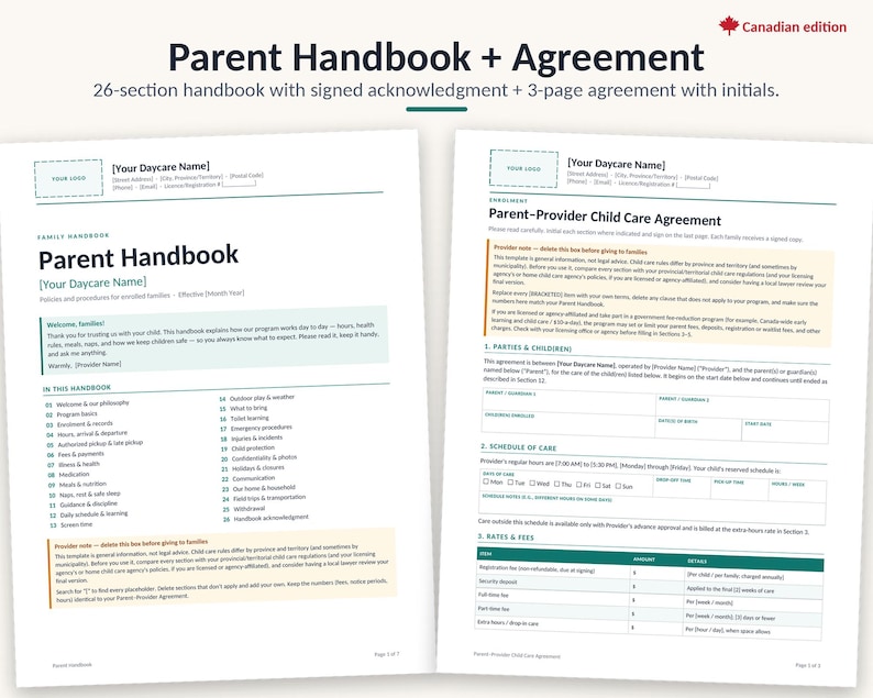 Daycare Forms and Expense Tracker Bundle for Canada, Child Care Receipt ...