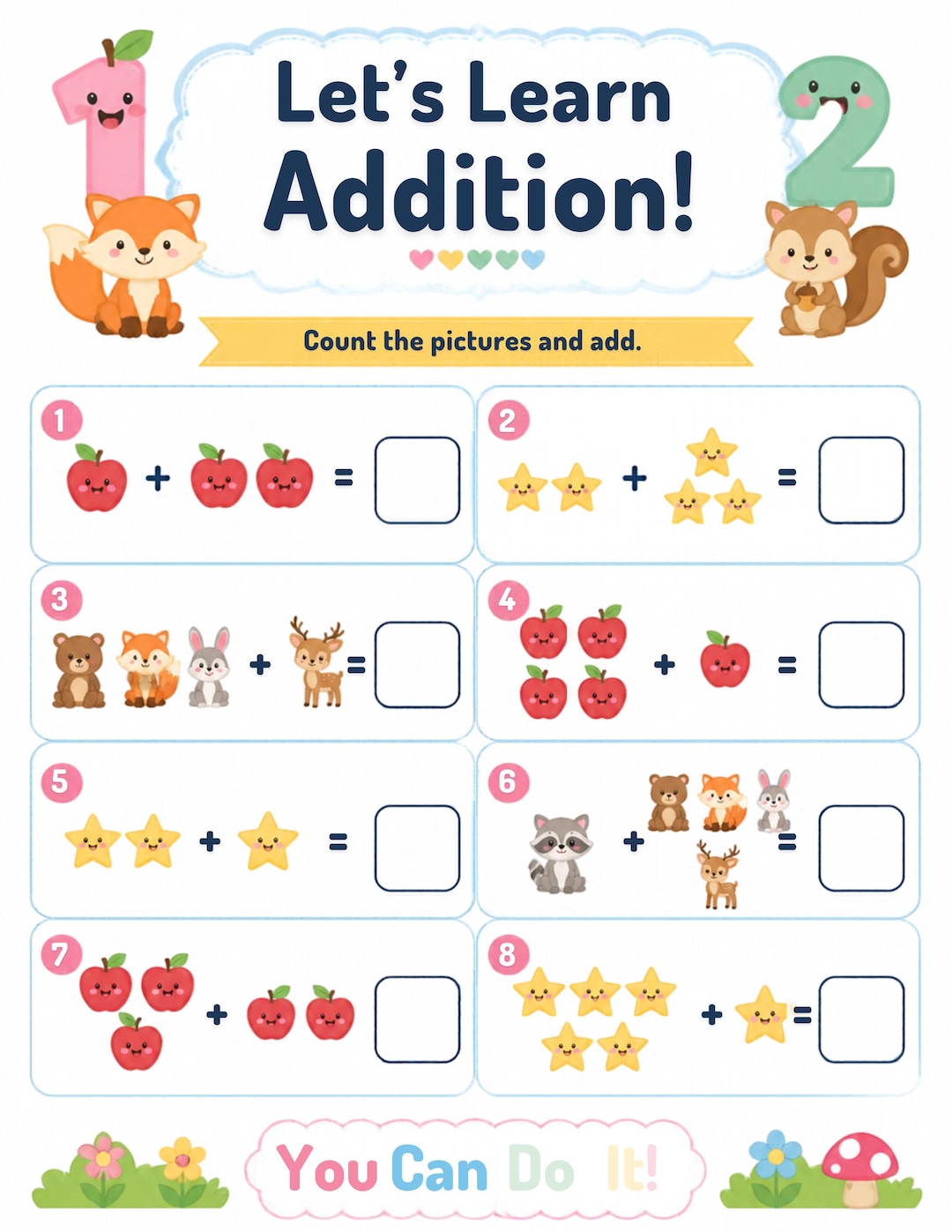 Printable Addition Worksheets for Kids, Math Activities for Preschool ...