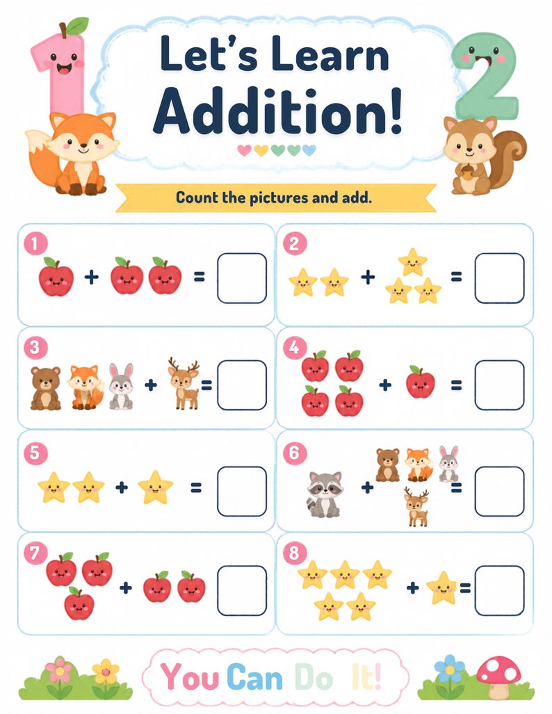 Printable Addition Worksheets for Kids, Math Activities for Preschool ...