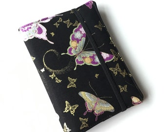 Japanese metallic cotton fabric passport holder/cover - handmade in Cornwall by Daisy Heart Creations