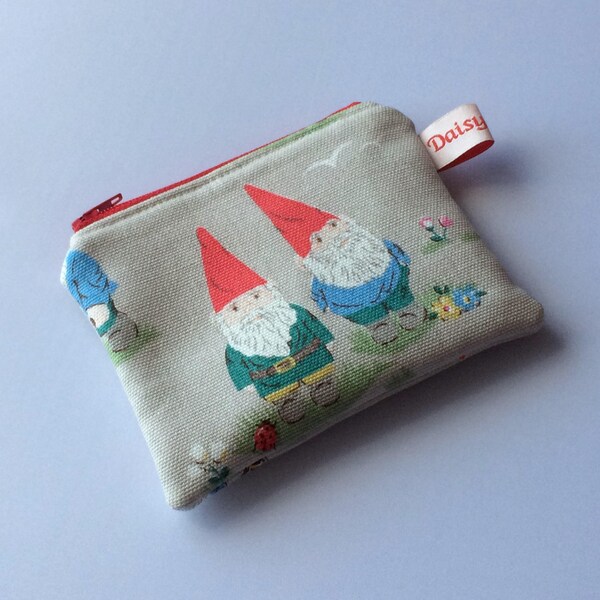 Handmade Cath Kidston 'gnomes' fabric coin purse/card pouch/dinner money purse - made in Cornwall
