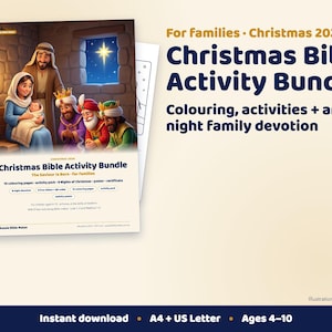 Weihnachtliches Bibel-Aktivitätenpaket für Kinder – Ausmalbilder zur Weihnachtsgeschichte, Aktivitätspaket, Familienandacht im Advent, druckbare PDF-Datei