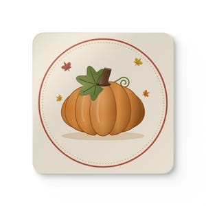 Pumpkin Coaster Set of 4, Fall Coasters, Thanksgiving Table Decor, Autumn Drink Coasters with Cork Back, Hostess Gift, Housewarming