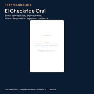 May include: A white rectangular book cover against a dark blue background. The text reads ROTATEANDCLIMB, El Checkride Oral, and details about the Private Pilot oral exam, including the edition date of October 2024 and reference to ACS FAA-S-ACS-6C.