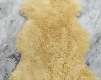 Ivory Sheepskin Rug 2x3 Feet | Natural Cream Long Wool Rug | Fluffy Bedroom Floor Accent | Soft Neutral Home Decor
