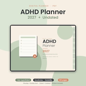 Agenda digital para TDAH 2027 sin fecha / Agenda para iPad Goodnotes Notability / Agenda diaria, semanal y mensual con hipervínculos / Minimalista