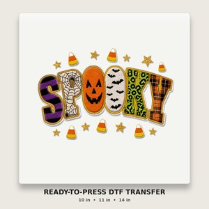Spooky DTF Transfer, Ready to Press Halloween Heat Transfer, Chenille Patch Look Spooky Design, Candy Corn Jack-o-Lantern Print