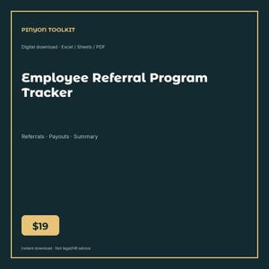 Employee Referral Program Tracker Spreadsheet + PDF One-Pager | Bonus Eligibility Payout Log