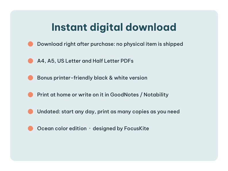 Instant download graphic explaining how to access and print your digital PDF files.