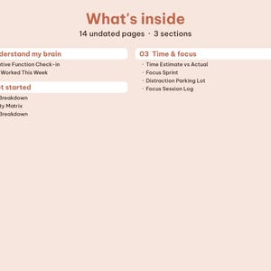 Overview page showing the table of contents across all three sections of the workbook.