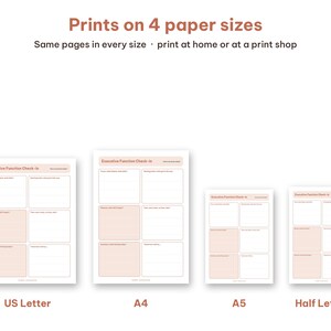 Graphic displaying the four available sizes: A4, A5, US Letter, and Half Letter PDFs.