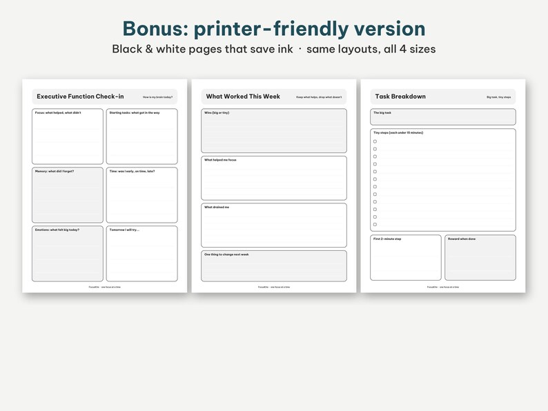 Bonus minimalist printer friendly black and white version of all fourteen workbook pages.