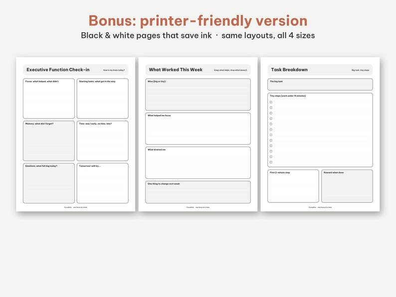 Bonus printer-friendly black and white version of all fourteen worksheet pages.