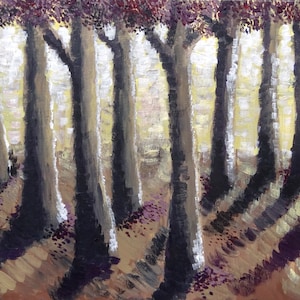 Copse - Original Acrylic Painting - Nature, Trees Sunset Forest Art - 11x14