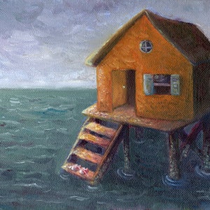 Oceans for Backyards - 8x10 PRINT on paper of original oil painting, beach and ocean art, surreal fantasy