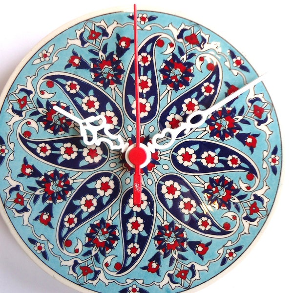 Wall Clock with Anatolian Daggers and flowers patterns,Ceramic Turkish tile.2012