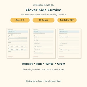 Cursive Workbook: Ages 6-8 Printable PDF, 50 Pages
