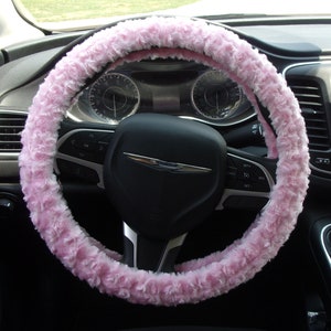 Made in USA Minky fuzzy soft light pink rosebud swirls steering wheel cover