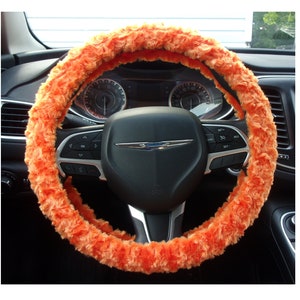 Minky fuzzy soft Orange rosebud swirls steering wheel cover