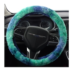 Made in USA Minky fuzzy Furry Minky Soft Tidal Wave Blues & Greens Tie Dye Steering Wheel Cover