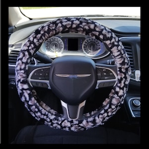 Made in USA Luxe Cuddle Leopard Schwarz Minky Fuzzy Kunstpelz weiche Lenkrad Abdeckung