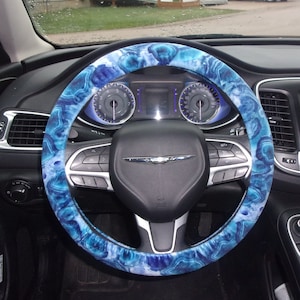 Made in USA Fuzzy Minky Soft Cuddle Crystal Teal Agate Design Steering Wheel Cover