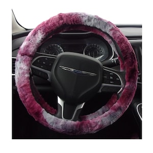 Made in USA Minky fuzzy Furry Minky Soft Sorbet Red Plum - Reds, Plum, and Grey Tie Dye Steering Wheel Cover