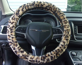 Made in USA Minky fuzzy Furry Minky Leopard Steering Wheel Cover