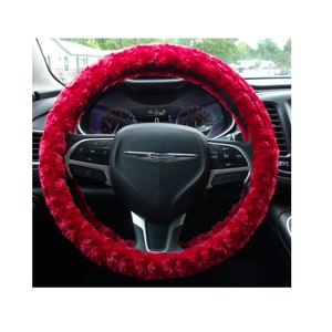 Made in USA Minky fuzzy soft red rosebud swirls steering wheel cover