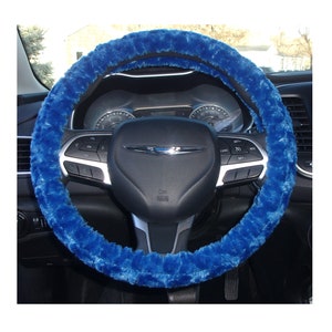 Made in USA Minky fuzzy soft royal blue rosebud swirls steering wheel cover