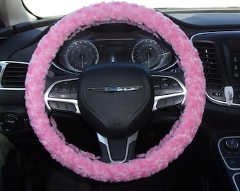 Made in USA Minky fuzzy soft bright paris pink rosebud swirls steering wheel cover