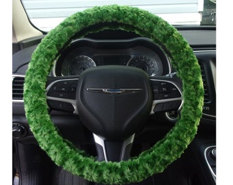 Made in USA Minky Green rosebud swirls steering wheel cover