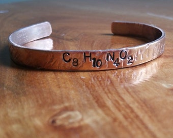 Chemical Formula Custom hand stamped solid copper open bangle bracelet recycled copper handmade science cuff