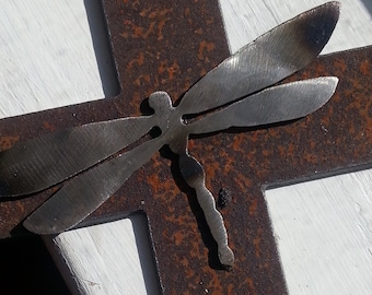 Cross Dragonfly recycled steel Decor custom metal cross Butterfly rusty cross